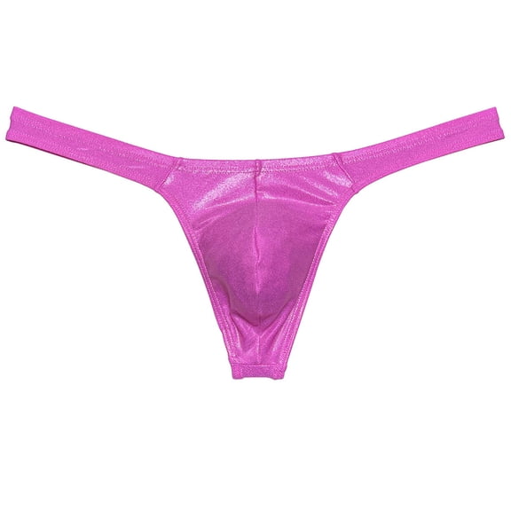 Botmois Men Gloss Bikini Thong Underwear Elastic Bulge Pouch Underpants Classics Wet Look T-back Pink XL