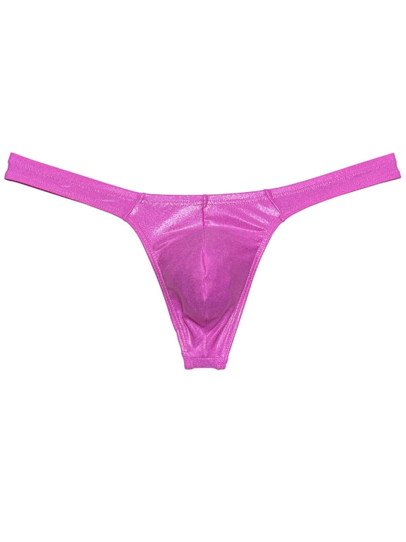 Men Gloss Bikini Thong Underwear Elastic Bulge Pouch Underpants Classics Wet Look T-back Pink XL