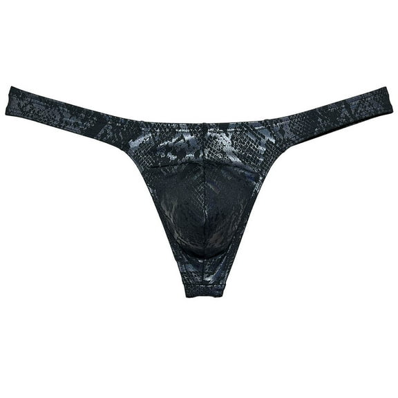 Botmois Men Gloss Bikini Thong Underwear Elastic Bulge Pouch Underpants Classics Wet Look T-back Python Black L