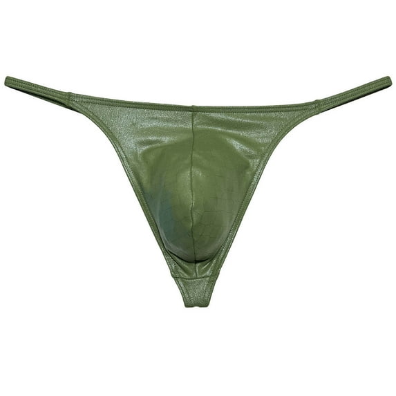 Botmois Men Gloss G-string Thong Underwear Elastic Sex Swim Tangas Classics Pouch T-back Army Green L