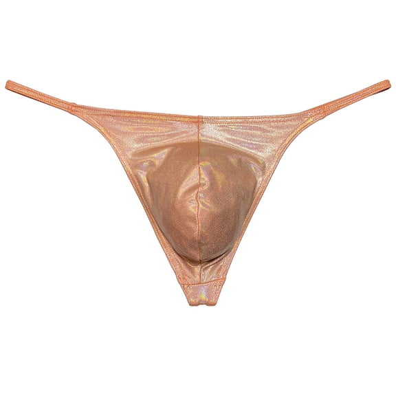 Botmois Men Gloss G-string Thong Underwear Elastic Sex Swim Tangas Classics Pouch T-back Light Orange XL