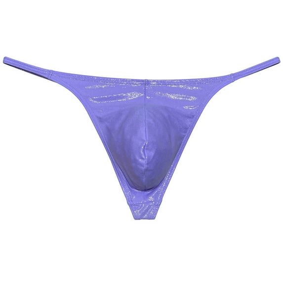 Botmois Men Gloss G-string Thong Underwear Elastic Sex Swim Tangas Classics Pouch T-back Purple Gray M