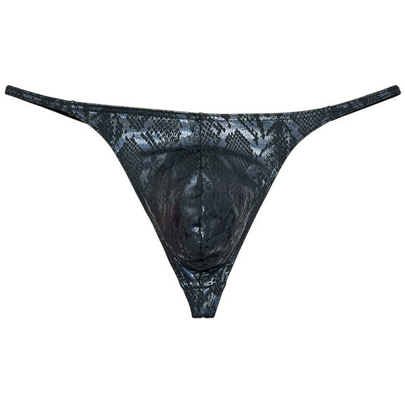 Botmois Men Gloss G-string Thong Underwear Elastic Sex Swim Tangas Classics Pouch T-back Python Black L