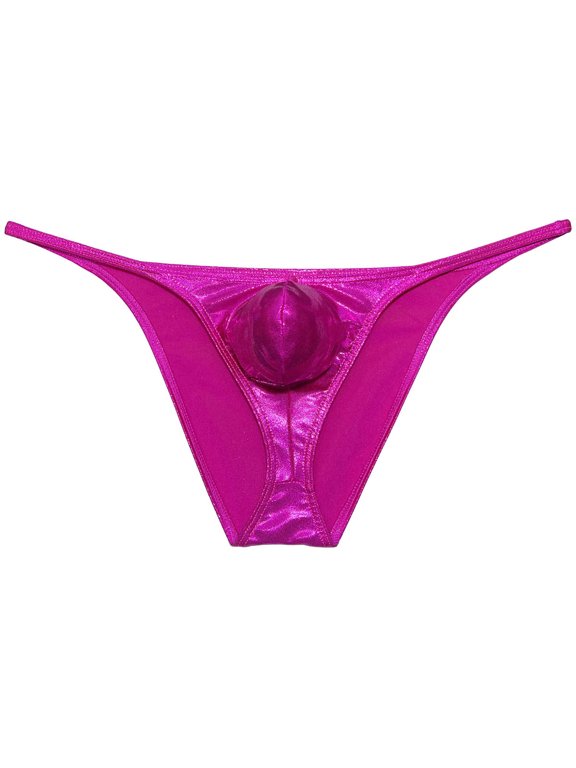 Men Gloss Underwear Elastic Sex Swim Trunks Pouch Briefs Cheek Underpant Fresh Pink L