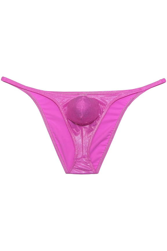 Men Gloss Underwear Elastic Sex Swim Trunks Pouch Briefs Cheek Underpant Pink M