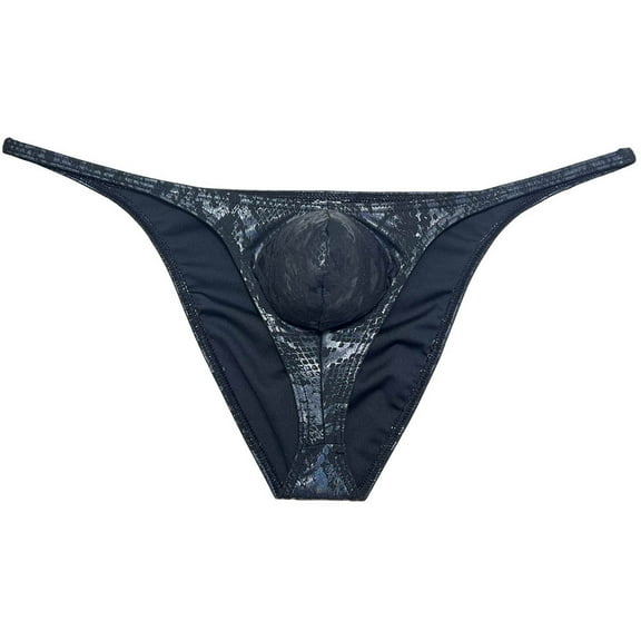 Botmois Men Gloss Underwear Elastic Sex Swim Trunks Pouch Briefs Cheek Underpant Python Black M