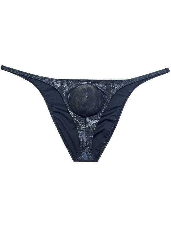 Men Gloss Underwear Elastic Sex Swim Trunks Pouch Briefs Cheek Underpant Python Black M