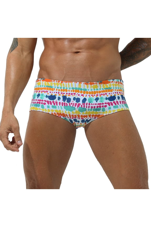 Men Print Swim Boxer Briefs Drawstring Waistband Bikini Trunks Soft Swim Briefs Comfortable Tangas Quick-dry Micro Bathing Suit Bandhnu M