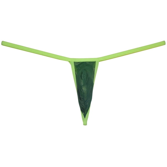 Botmois Men See-through Minimal Coverage Underwear Micro String Thong Tangas Slim Pouch Hipster Dark Green L