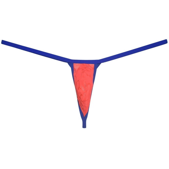Botmois Men See-through Minimal Coverage Underwear Micro String Thong Tangas Slim Pouch Hipster Orange Red M