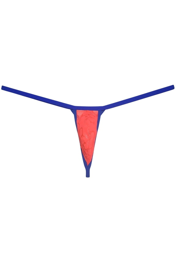 Men See-through Minimal Coverage Underwear Micro String Thong Tangas Slim Pouch Hipster Orange Red XL