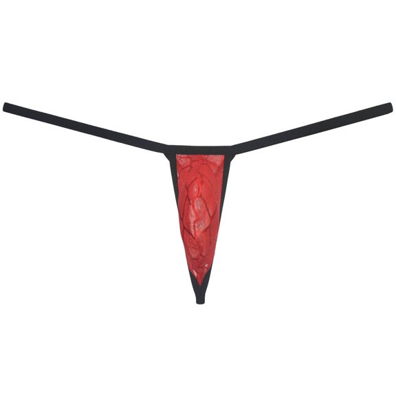 Botmois Men See-through Minimal Coverage Underwear Micro String Thong Tangas Slim Pouch Hipster Red XL