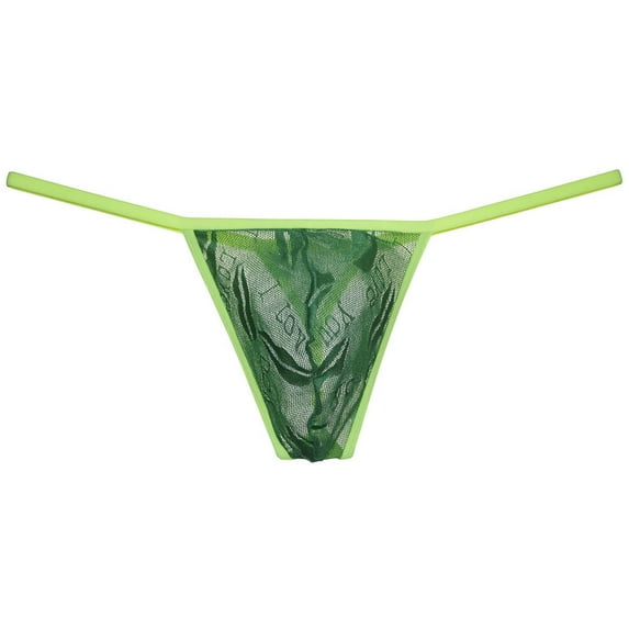 Botmois Men See-throuhg Lace Thong Pouch Sports Tangas Hipster T-back Underwear Dark Green M