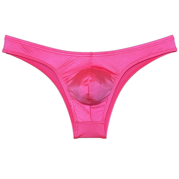 Botmois Men Shiny Bikini Briefs Underwear Hipster Pants Panties Solid Touch Briefs Enhance Pouch Cheeky Briefs Neon Pink XL