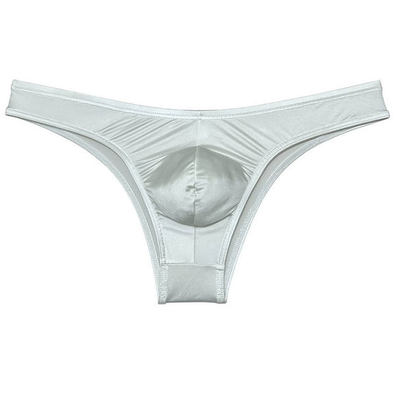Botmois Men Shiny Bikini Briefs Underwear Hipster Pants Panties Solid Touch Briefs Enhance Pouch Cheeky Briefs White L