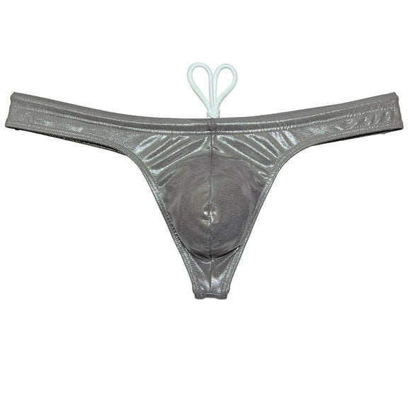 Botmois Men Shiny Swim Thong Tankini Guy Pouch Beach Sunbathing Swimsuit Gloss Swimwear Dark Brown L