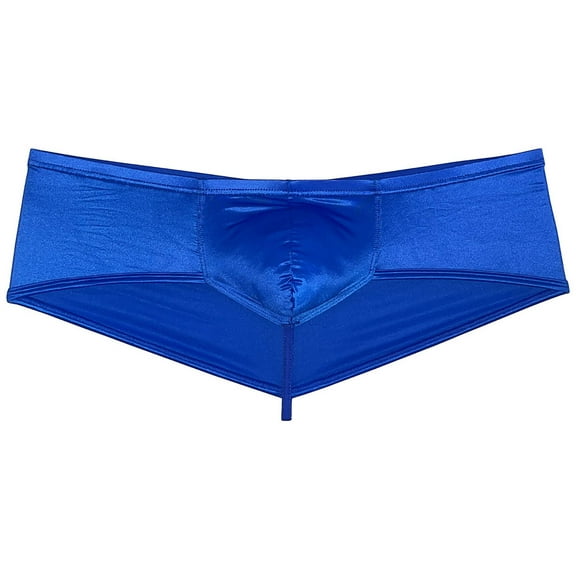 Botmois Men Solid Gloss Boxer Briefs Underwear Pouch Bikini Shorts 1/2 Buttocks Blue M