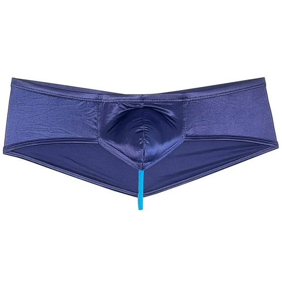 Botmois Men Solid Gloss Boxer Briefs Underwear Pouch Bikini Shorts 1/2 Buttocks Navy Blue XL