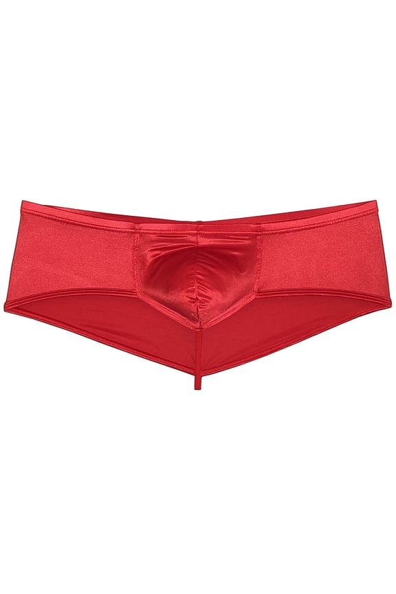 Men Solid Gloss Boxer Briefs Underwear Pouch Bikini Shorts 1/2 Buttocks Red L
