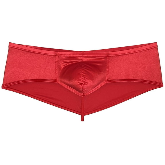Botmois Men Solid Gloss Boxer Briefs Underwear Pouch Bikini Shorts 1/2 Buttocks Red XL