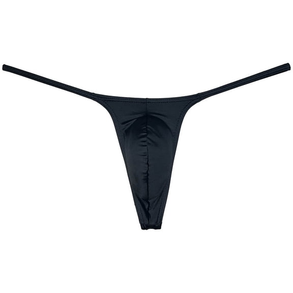 Botmois Men Solid Low Rise Underwear Tangas Mini Touch Feeling Slim Pouch T-Back Silk Shiny Thong Black M
