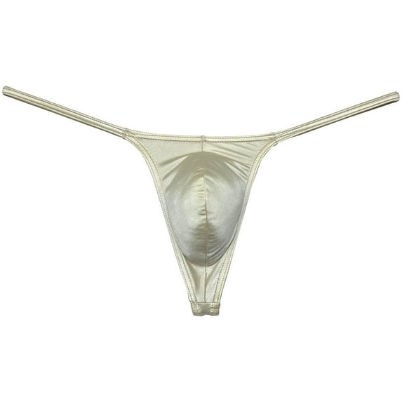 Botmois Men Solid Low Rise Underwear Tangas Mini Touch Feeling Slim Pouch T-Back Silk Shiny Thong Flesh L
