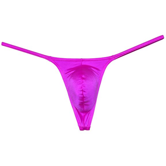 Botmois Men Solid Low Rise Underwear Tangas Mini Touch Feeling Slim Pouch T-Back Silk Shiny Thong Hot Pink M