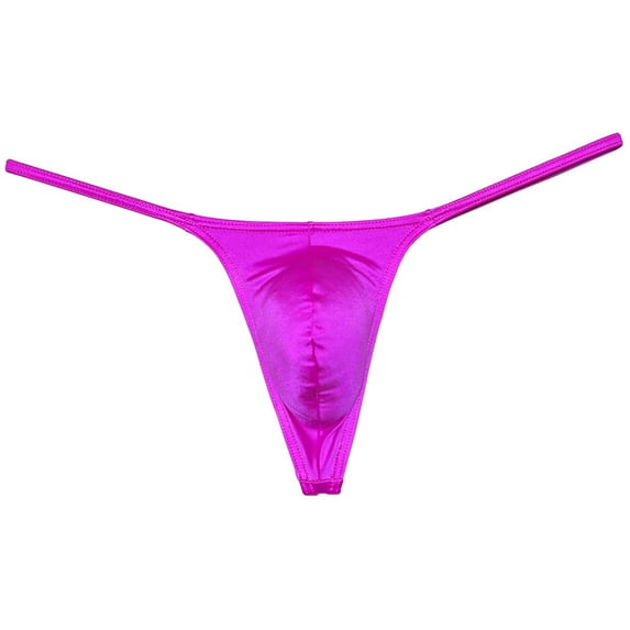 Botmois Men Solid Low Rise Underwear Tangas Mini Touch Feeling Slim Pouch T-Back Silk Shiny Thong Hot Pink M
