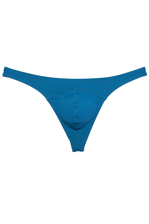 Men Solid Spandex Bikini Thong Male Pouch Tangas Underwear T-back Jockstrap Lake Blue XL