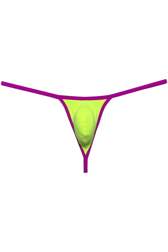 Men Solid Spandex Bikini Thong Male Pouch Tangas Underwear T-back Jockstrap T-Back Apple Green M