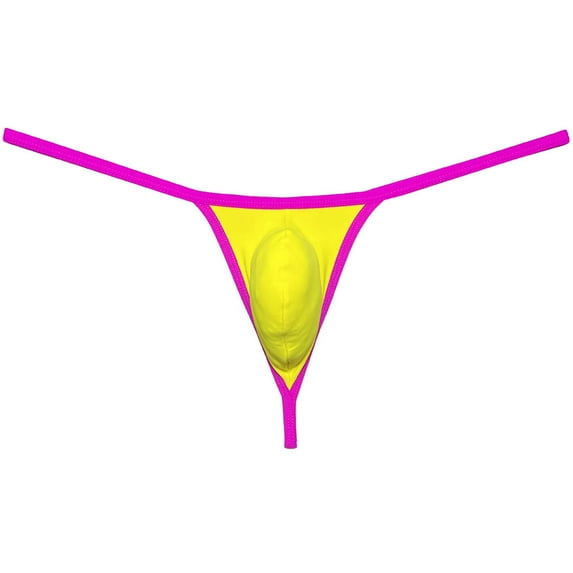 Botmois Men Solid Spandex Bikini Thong Male Pouch Tangas Underwear T-back Jockstrap T-Back Yellow XL