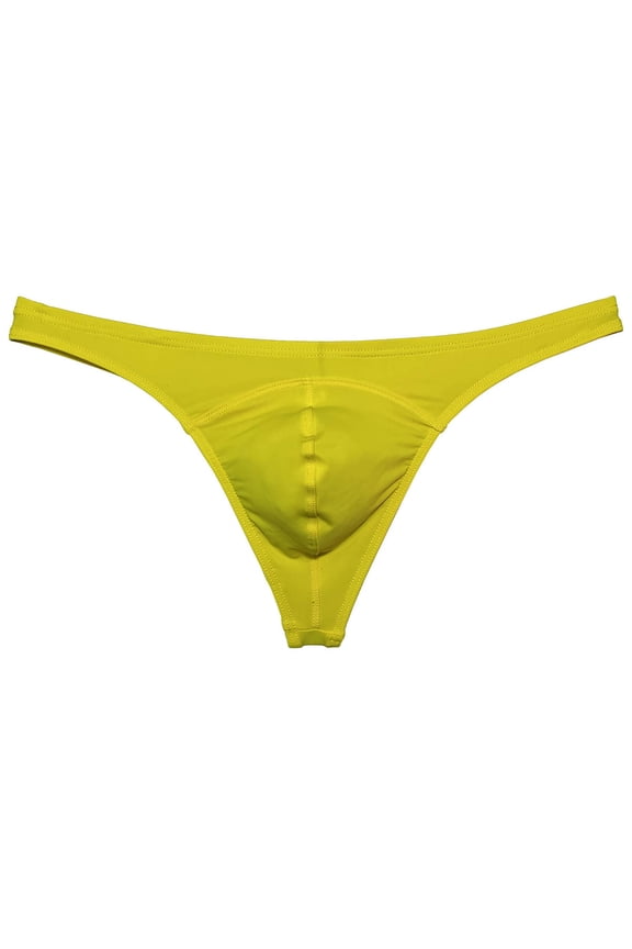 Men Solid Spandex Bikini Thong Male Pouch Tangas Underwear T-back Jockstrap Yellow M