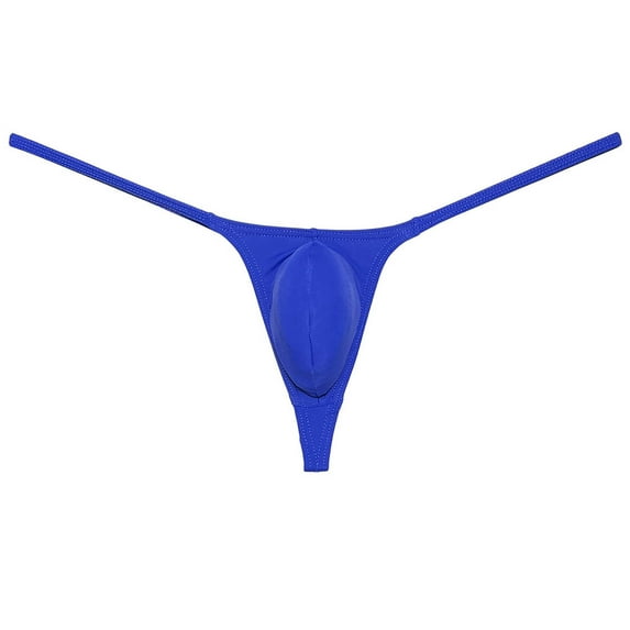 Botmois Men Solid Spandex Bikini Thong Slim G-String Bikini Thong Underwear Tangas T-Back Blue L