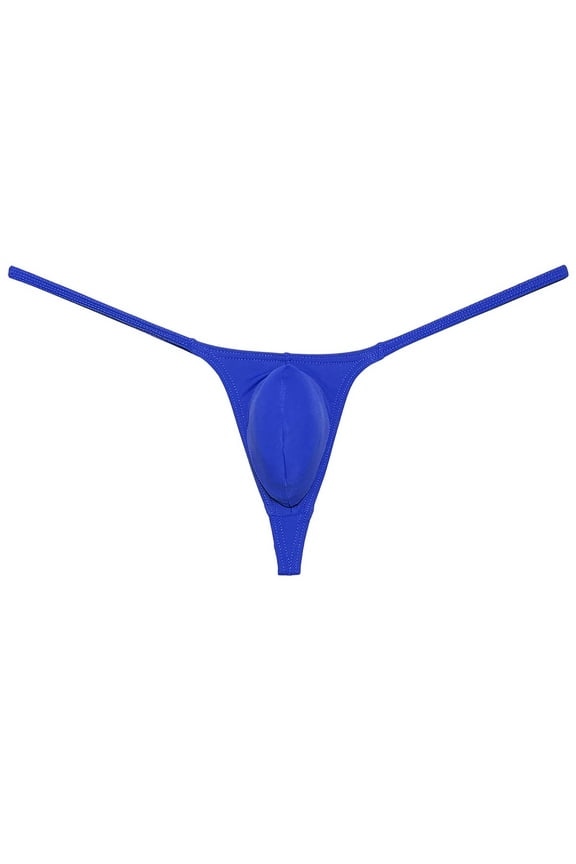 Men Solid Spandex Bikini Thong Slim G-String Bikini Thong Underwear Tangas T-Back Blue XL