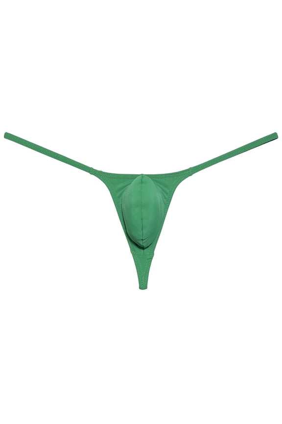 Men Solid Spandex Bikini Thong Slim G-String Bikini Thong Underwear Tangas T-Back Dark Green XL