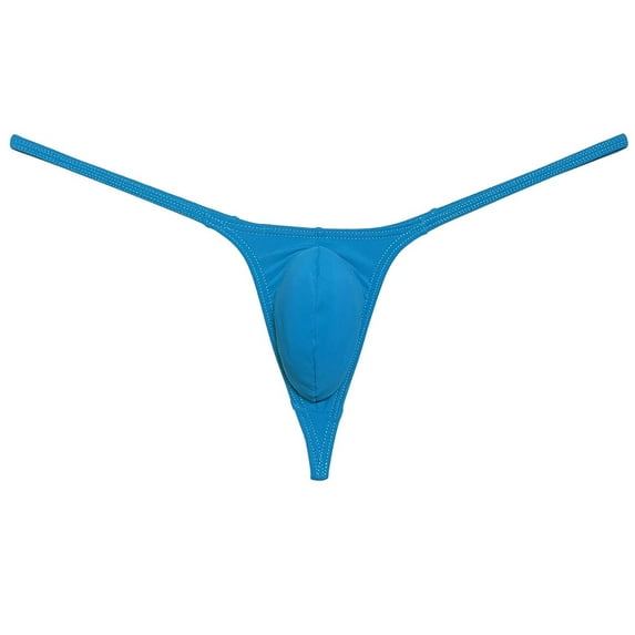 Botmois Men Solid Spandex Bikini Thong Slim G-String Bikini Thong Underwear Tangas T-Back Lake Blue M