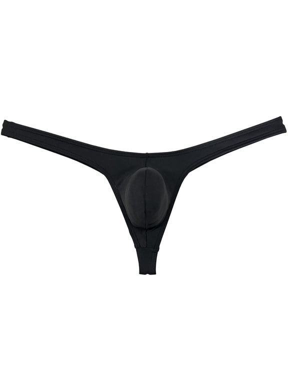 Men Solid Spandex Comfy Micro Pouch Thongs Sexy Bikini Tangas Guy String Swimwear Enhanced Pouch Skin Underpants Black L
