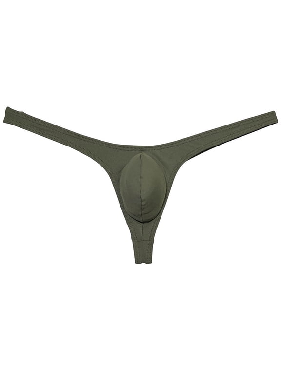 Men Solid Spandex Comfy Micro Pouch Thongs Sexy Bikini Tangas Guy String Swimwear Enhanced Pouch Skin Underpants Dark Army Green M