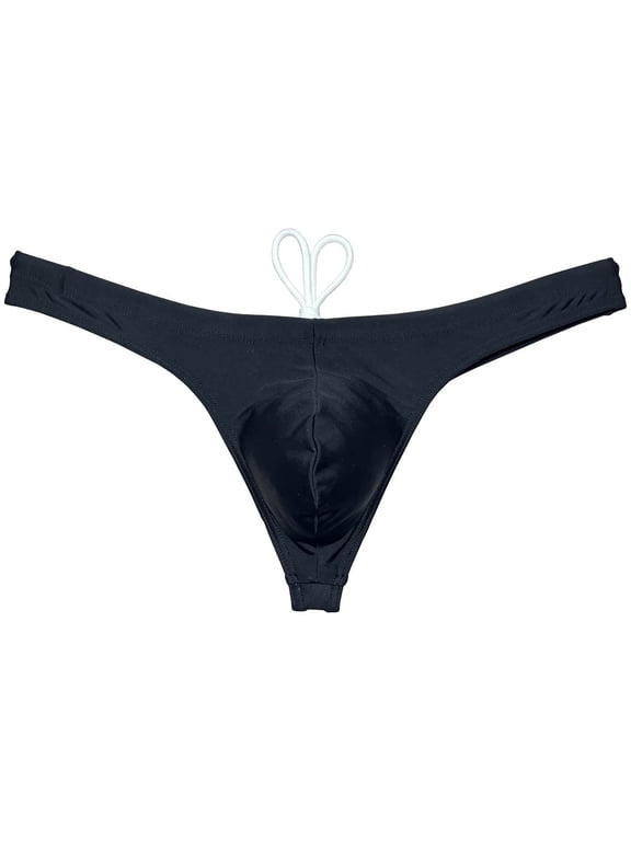 Men Solid Swim Thong Nylon Swimwear Pouch Bikini Swimsuit T-back Bikini Black XL