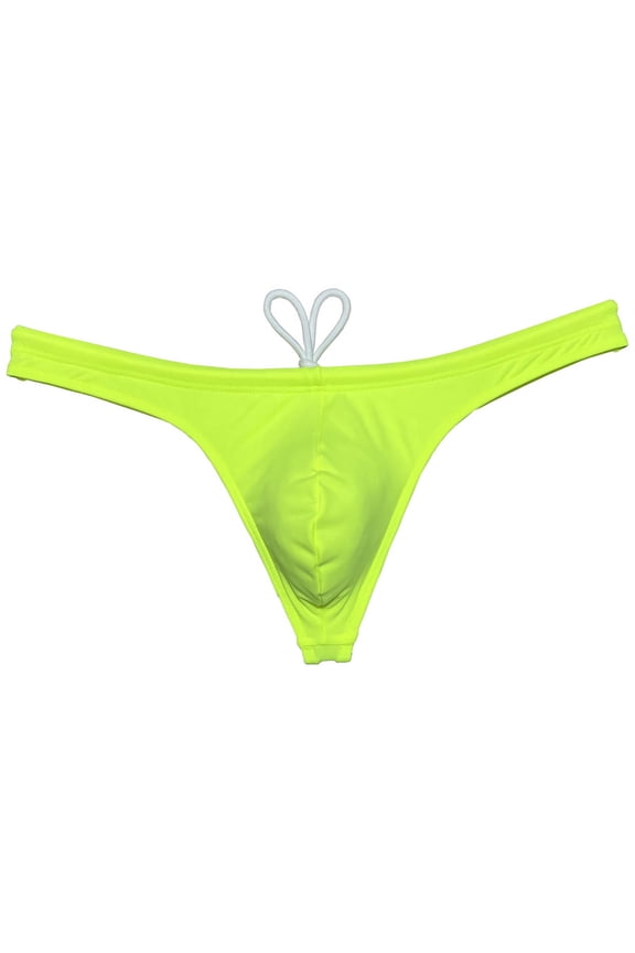 Men Solid Swim Thong Nylon Swimwear Pouch Bikini Swimsuit T-back Bikini Light Watermelon Red XL