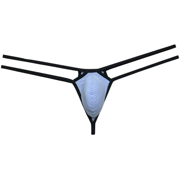 Botmois Men Underwear Double Belt Bikini Lingerie Thong Silk Soft Pouch T-back G-string Tangas Light Gray M