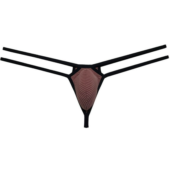 Botmois Men Underwear Double Belt Bikini Lingerie Thong Silk Soft Pouch T-back G-string Tangas Red Brown M