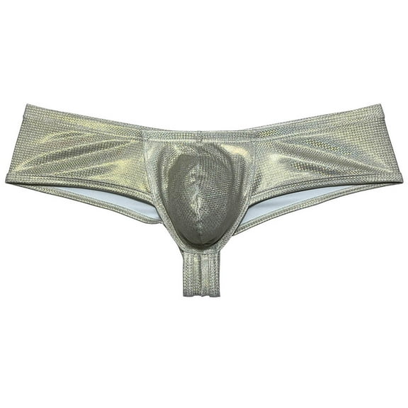 Botmois Men Wet Look Brazilian Bikini Underwear Cheek Underpant Pouch Briefs Hipster Trunks Dazzle Gold M