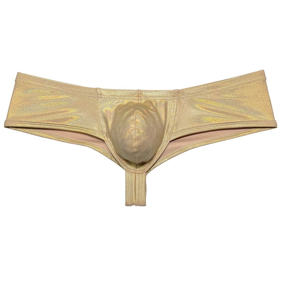 Botmois Men Wet Look Brazilian Bikini Underwear Cheek Underpant Pouch Briefs Hipster Trunks Gold M