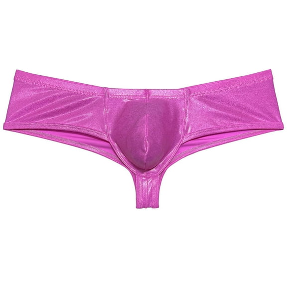 Botmois Men Wet Look Brazilian Bikini Underwear Cheek Underpant Pouch Briefs Hipster Trunks Pink XL