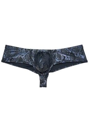 Men Wet Look Brazilian Bikini Underwear Cheek Underpant Pouch Briefs Hipster Trunks Python Black L
