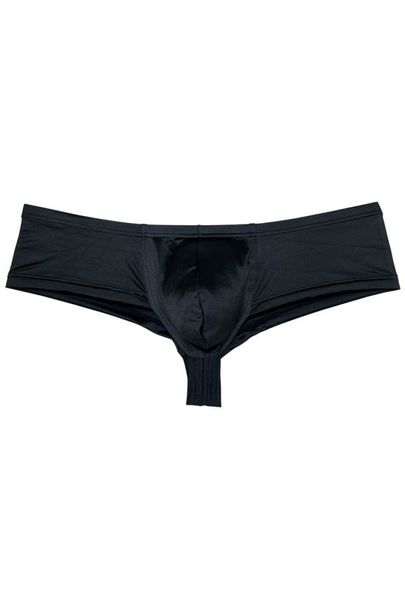 Men Wet Look Glossy Bikini Underpants Half Hip Underwear Bulge Pouch Boxer Briefs Male Pouch Enhance Panties Black M