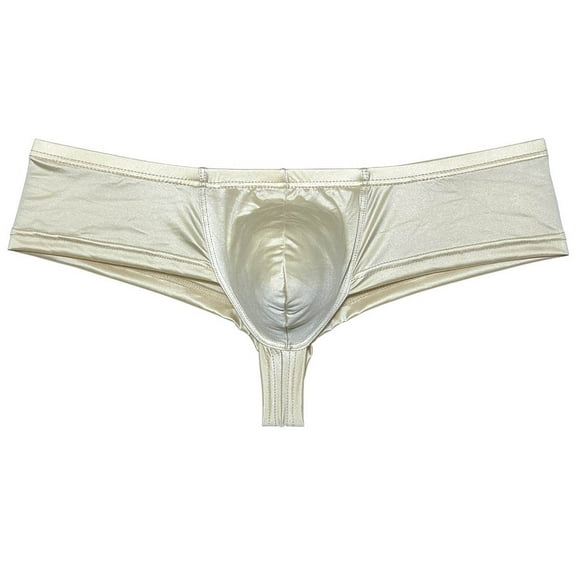 Botmois Men Wet Look Glossy Bikini Underpants Half Hip Underwear Bulge Pouch Boxer Briefs Male Pouch Enhance Panties Flesh M