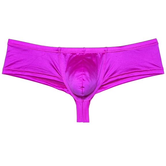 Botmois Men Wet Look Glossy Bikini Underpants Half Hip Underwear Bulge Pouch Boxer Briefs Male Pouch Enhance Panties Hot Pink M