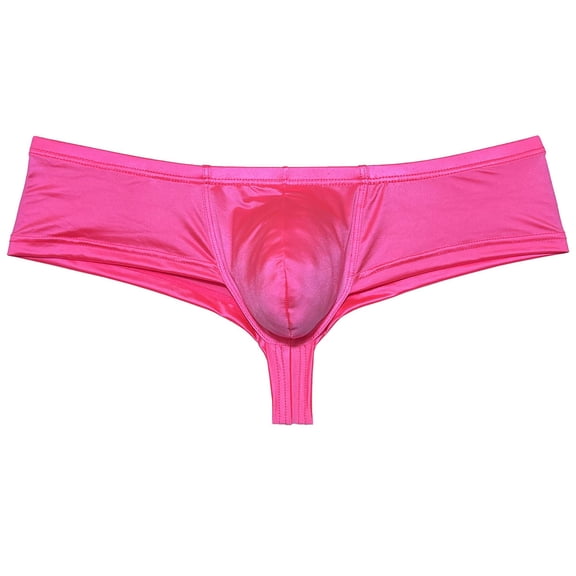 Botmois Men Wet Look Glossy Bikini Underpants Half Hip Underwear Bulge Pouch Boxer Briefs Male Pouch Enhance Panties Neon Pink XL